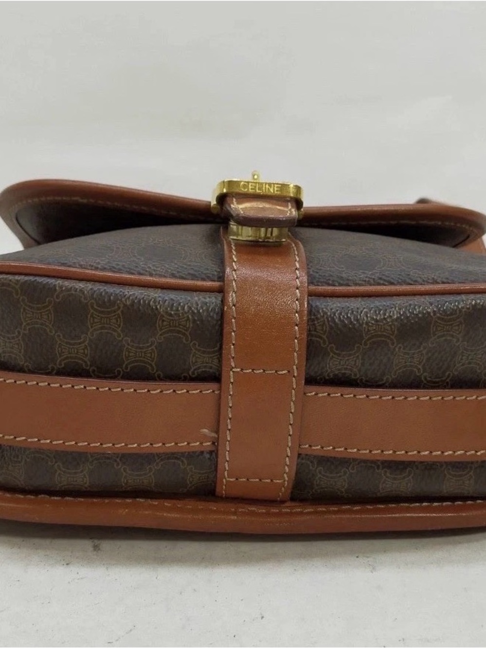 VTG Celine Macadam Pattern Buckle Snap Flap Shoulder Bag Leather Interior - Picture 8 of 13